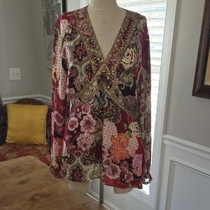 iXE Floral Embellished V-Neck Blouse